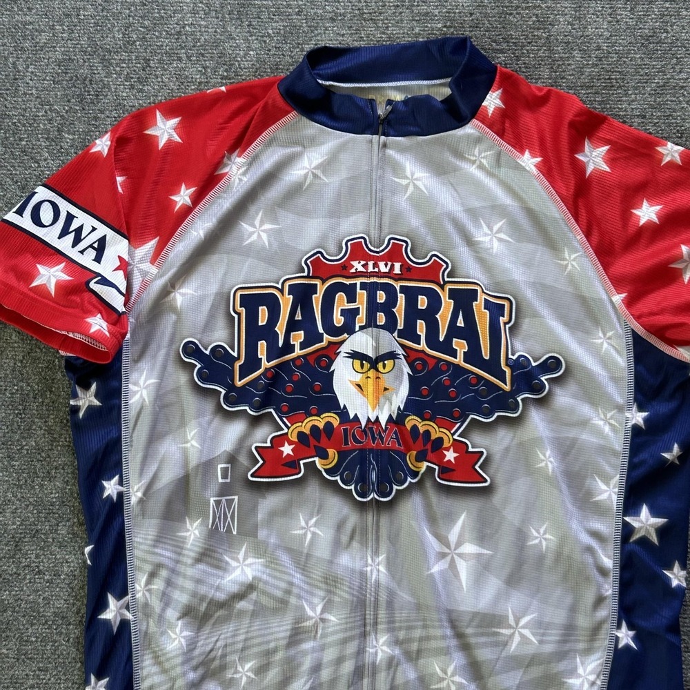 Primal Cycling Jersey Mens XL RAGBRAI XLVI Eagle Iowa Full Zip USA Multicolor